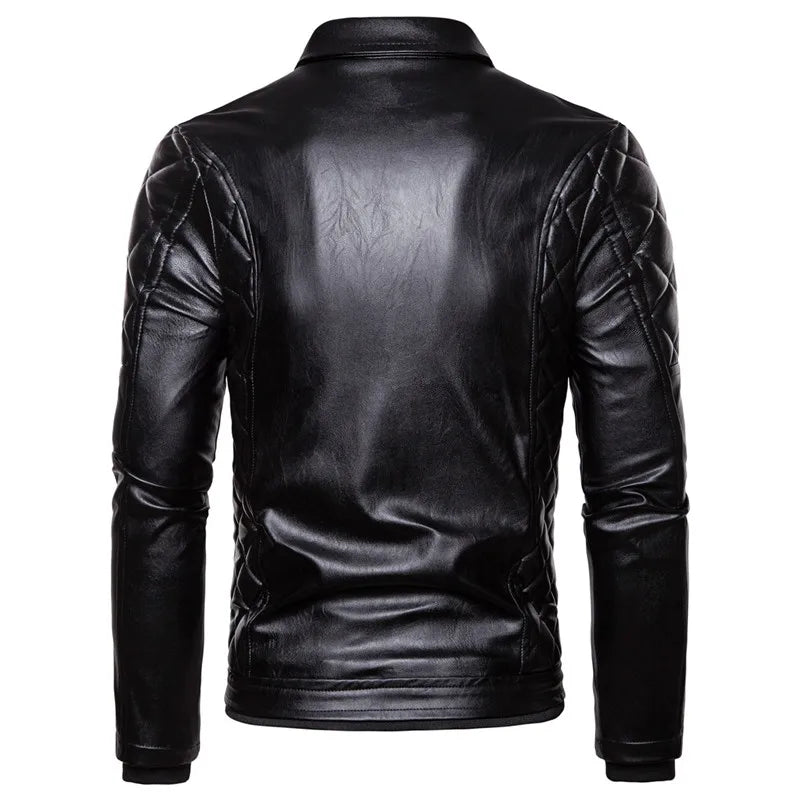 Men's Winter Fleece Motorcycle Jacket - Fur Collar Slim Fit Warm PU Leather Biker Bomber Coat