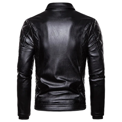 Men's Winter Fleece Motorcycle Jacket - Fur Collar Slim Fit Warm PU Leather Biker Bomber Coat