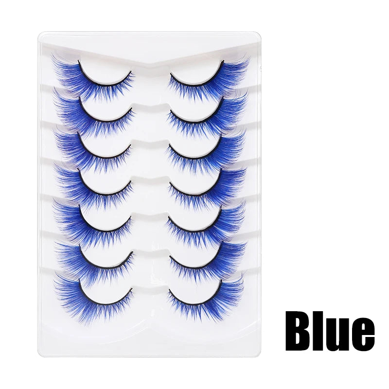 Colorful Halloween False Eyelashes – Blue, Red & Pink Cosplay Fake Lash Extensions for Makeup Looks