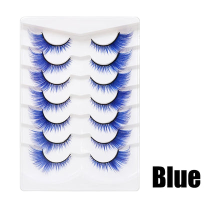Colorful Halloween False Eyelashes – Blue, Red & Pink Cosplay Fake Lash Extensions for Makeup Looks