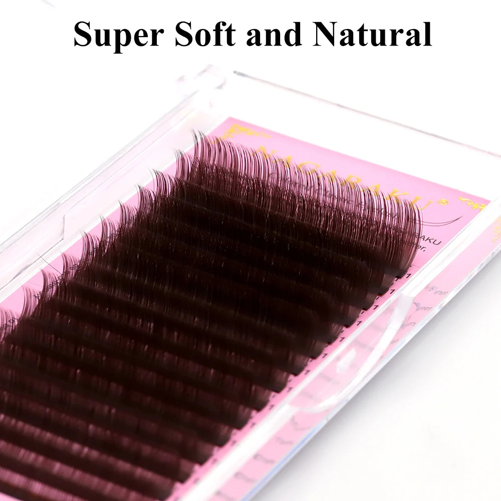 NAGARAKU Brown Eyelash Extensions – Soft Natural Synthetic Mink Individual Lashes 16 Lines for Professional Makeup