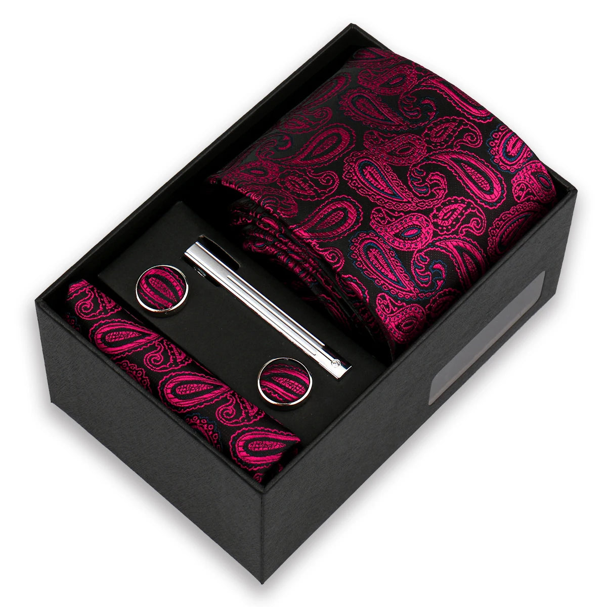 Men's Tie & Cufflink Gift Set - 8cm Necktie Handkerchief Clip Box for Formal Business Suits