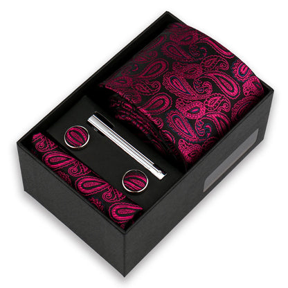 Men's Tie & Cufflink Gift Set - 8cm Necktie Handkerchief Clip Box for Formal Business Suits