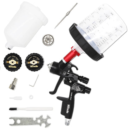 HVLP Spray Gun with Adapter & Mix Tank — 1.3mm & 1.7mm Nozzles for Car Painting, Water-Based Air Spray Gun