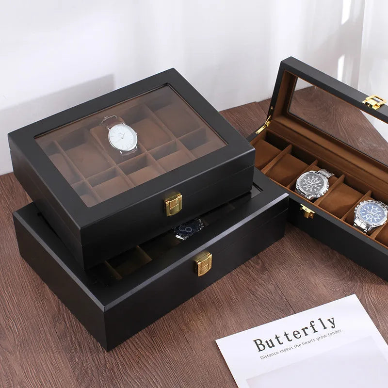 Handmade Luxury Wooden Watch Box – 6/10/12 Grid Display Case & Jewelry Organizer for Watches