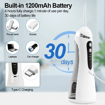 Teeth Water Flosser – Portable Electric Oral Irrigator for Home Dental Cleaning, Rechargeable & Waterproof