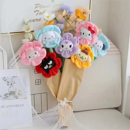 Sanrio Cartoon Plush Toys — Changeable Flower My Melody, Kuromi, Cinnamoroll, KT Cat & Purin Dog, Cute Anime Stuffed Doll