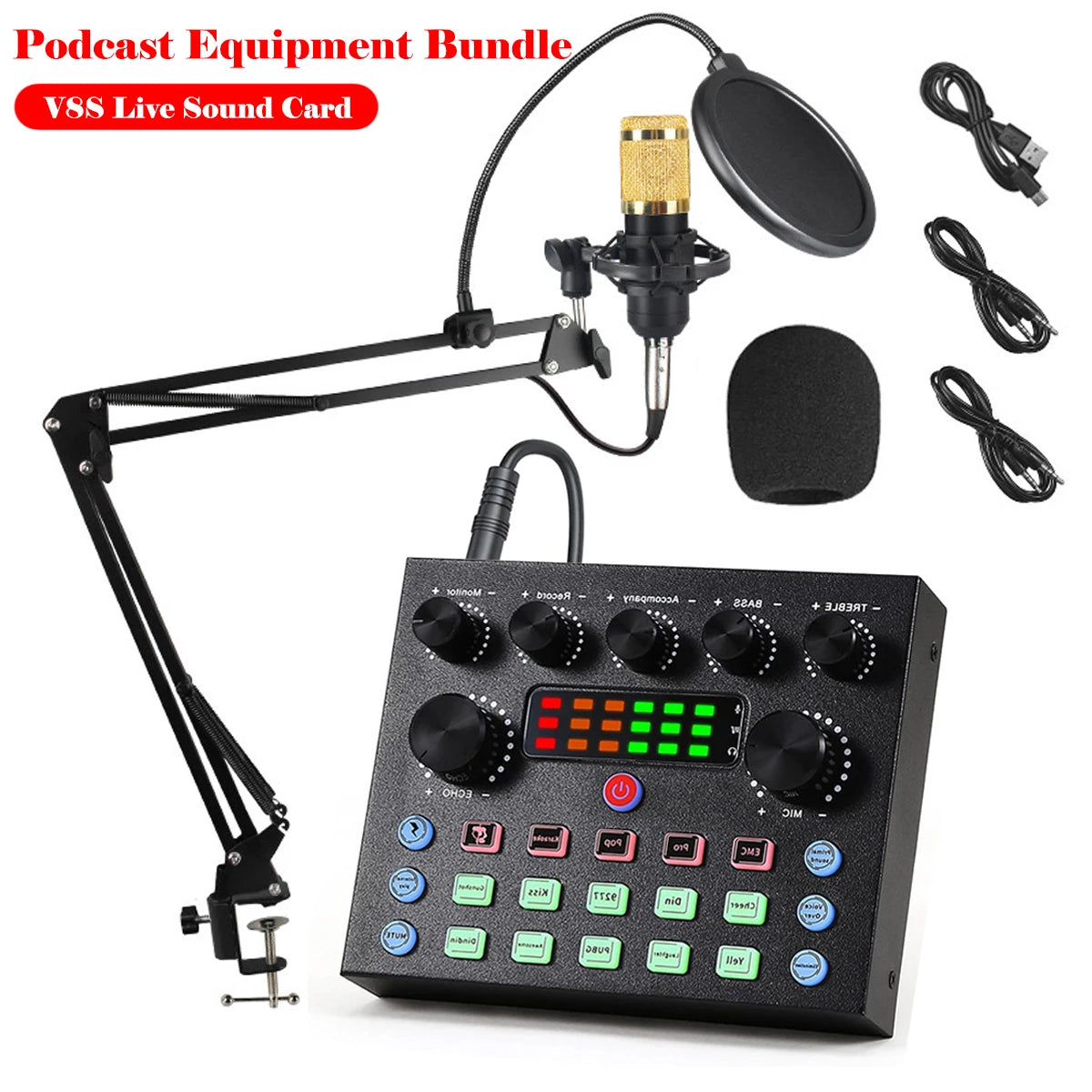 V8S Live Sound Card Bundle - Professional Microphone Recording Equipment for Podcast, DJ, Music & Live Streaming