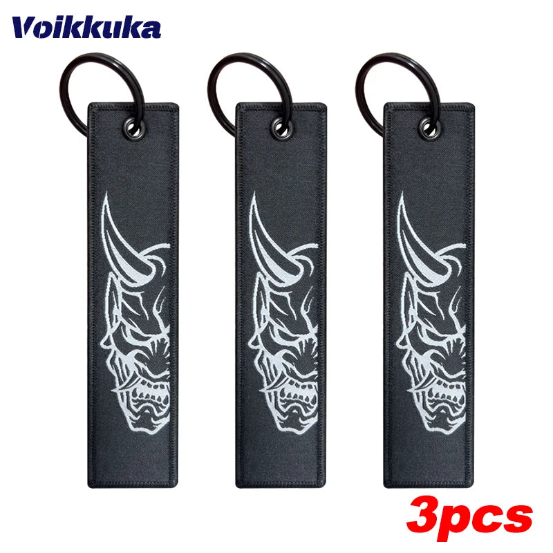 Midnight Club Oni Mask Keychain Set — 1/2/3pcs Embroidered Double-Sided Funny Tag for Motorcycle Accessories