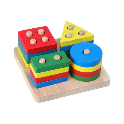 Hot Kids Montessori Wooden Toys – Macaron Blocks, Music Rattles, Colorful Educational Learning Blocks for Babies