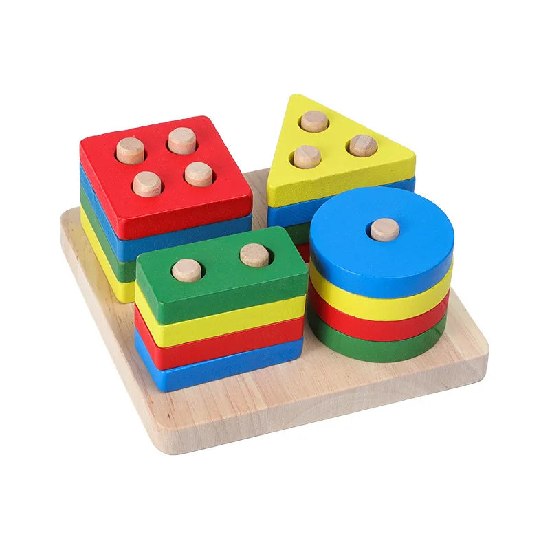 Hot Kids Montessori Wooden Toys – Macaron Blocks Learning Set, Baby Music Rattles & Colorful Educational Blocks