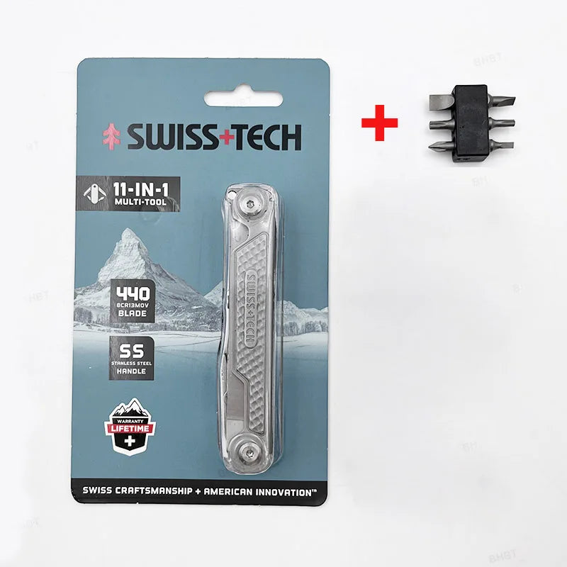 SWISS TECH 11-in-1 Mini Multitool - Folding EDC Camping Tool with Scissors, Screwdriver & Clip