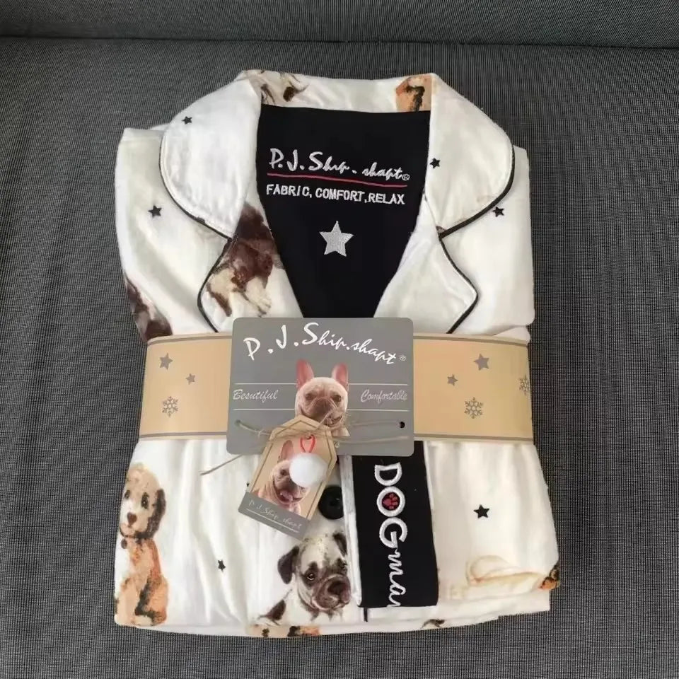 Women's Winter Cartoon Pajama Set - Warm Cotton Wool Sleepwear Long Sleeve Homewear
