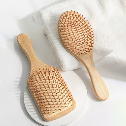 Bamboo Hair Brush with Wide Teeth & Air Bag - Smooth Scalp Massage Comb for Women Hairdressing Styling Tools