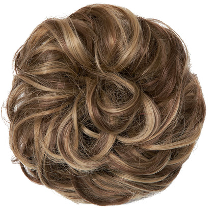 Synthetic Messy Hairpiece Chignon Scrunchie – Blonde & Brown Donut Bun for Women, Elastic Daily Use Hair Extension H9