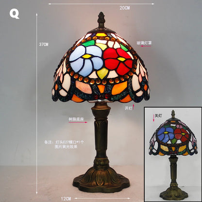 Retro Stained Glass Table Lamp – Colorful E27 Art Lampshade, Mediterranean Baroque Style Bedside Bedroom Décor Light