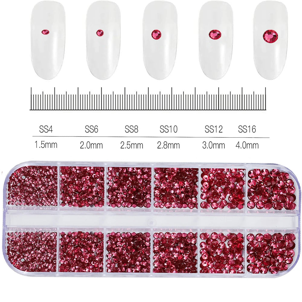 12-Grid 3D Glass AB Crystal Nail Art Rhinestones Kit – Flatback Round Beads with Tools for Nail Jewelry & Diamond Decoration