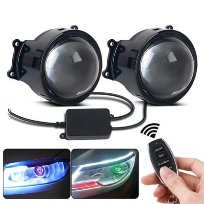 3-Inch Devil's Eye LED Headlight Lens Kit - 12V Dynamic Car Retrofit Lights with Remote Control