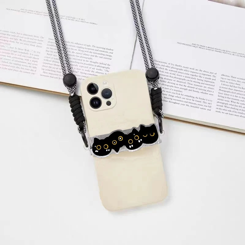Cute Cartoon Cat & Dog Phone Lanyard – Adjustable Crossbody Shoulder Strap, Back Clip Hanging for Universal Mobile Phones