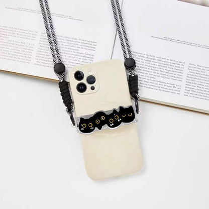 Cute Cartoon Cat & Dog Phone Lanyard – Adjustable Crossbody Shoulder Strap, Back Clip Hanging for Universal Mobile Phones