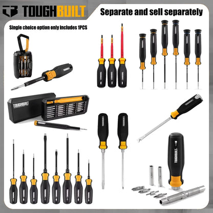TOUGHBUILT High Torque Screwdriver – Aluminum Alloy & Steel Cutter Head with Durable Rubber Grip Handle (Tool Only)