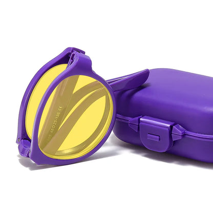 Anti-Glare Foldable Night Vision Driving Glasses – Blue Light Blocking Round Shades for Men & Women with Case