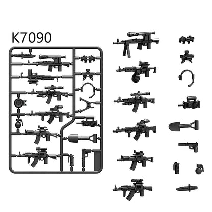 Military Building Blocks Soldier Set - Tactical Weapons Figures with Gatling Gun, Rifle, Mortar & Accessories Toy Kit