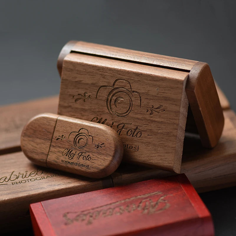 Custom Logo Wooden USB 2.0 Flash Drive with Box – 4GB 16GB 32GB 64GB Memory Stick for Wedding Photography Gifts