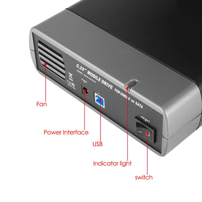 5.25-inch USB 2.0/3.0 SATA External Optical Drive Case – Enclosure Adapter for Windows, Mac & PC