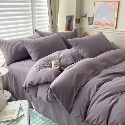 Cotton Bed Linen Bedding Set – Solid Sheet, Duvet Cover & Pillowcases for Single, Twin, Double, Queen & King Size