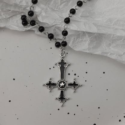 Gothic Bat Cross Necklace Set - Y2K Thorn Love Black Beaded Layered Jewelry for Halloween Parties