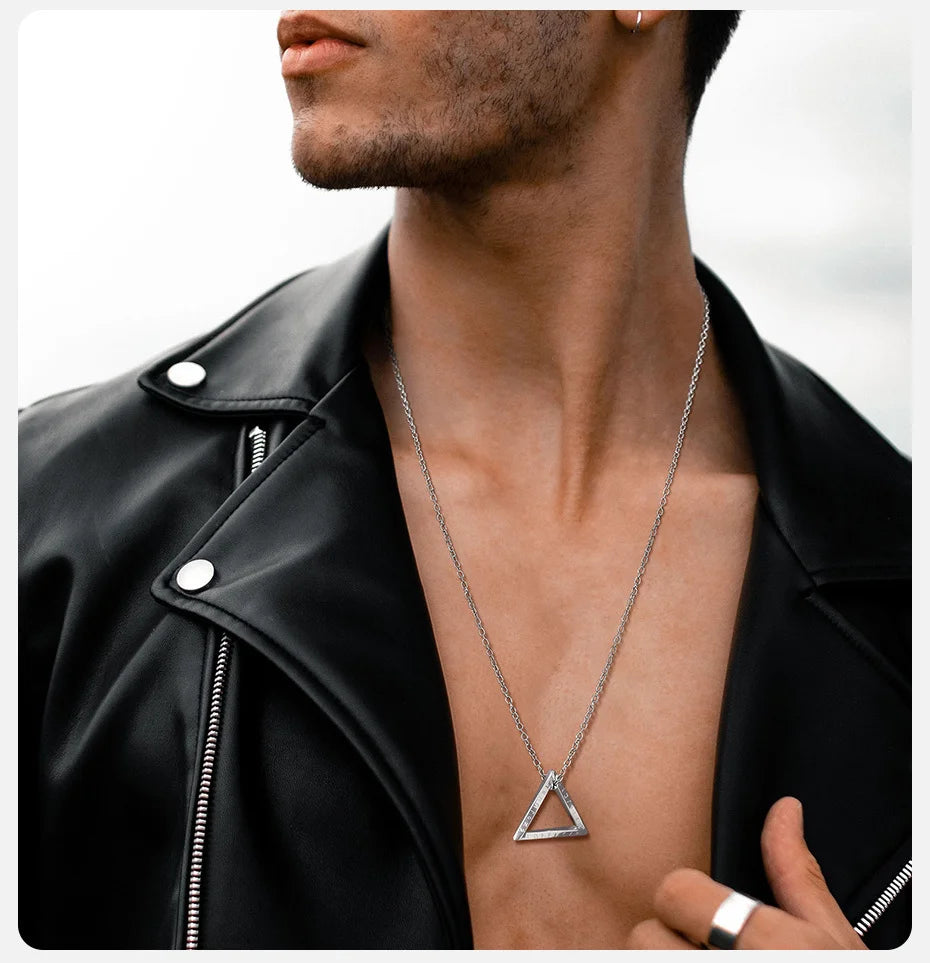 Vnox Norse Viking Pendant Necklace – Twisted Stainless Steel Mobius Triangle, Vegvisir & Valknut Geometric Charm