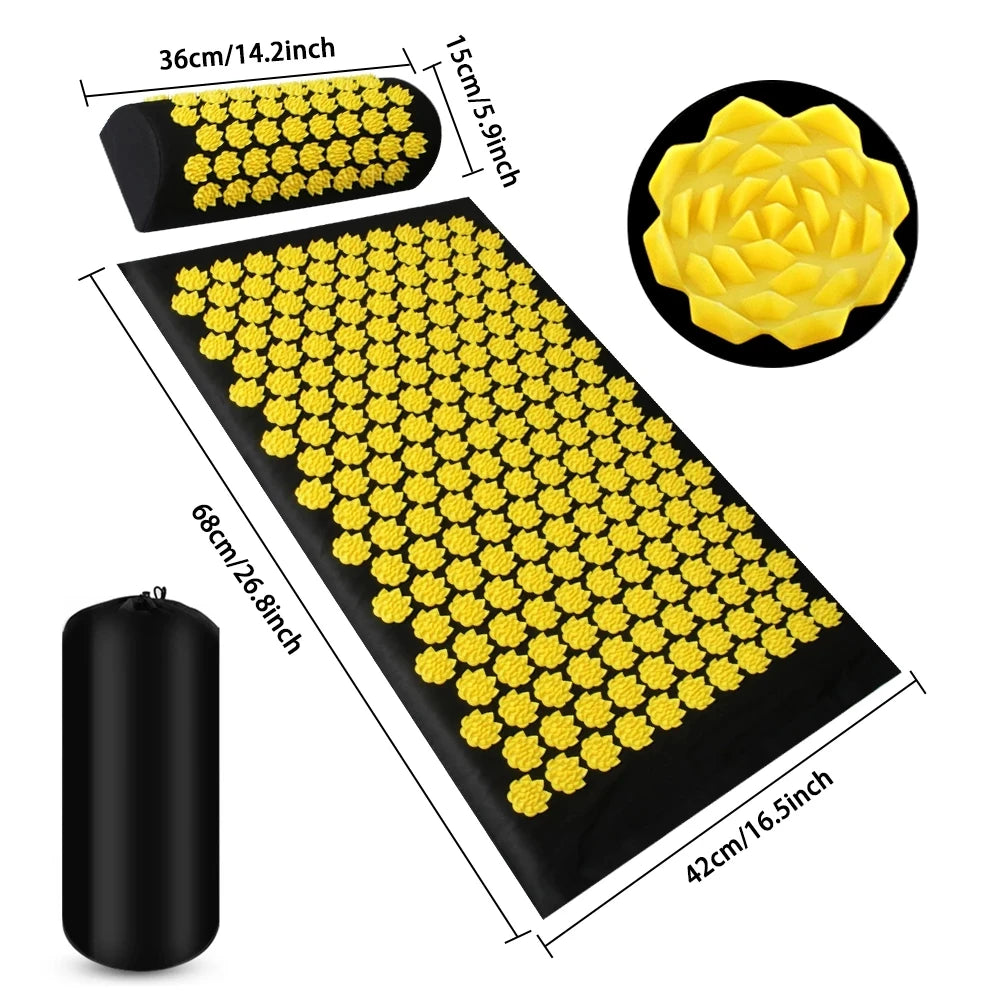 Acupressure Yoga Mat Set - Spiked Massage Cushion & Pillow for Relaxation, Foot Therapy, Fitness & Pilates