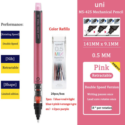 UNIStationery Automatic Mechanical Pencil — 0.5mm Anti-Slip Grip, Rotating Refillable Pen with Anti-Break Core