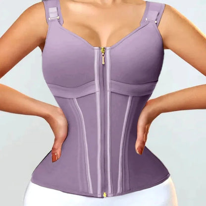 Double Compression Waist Trainer Corset – 17 Steel Bone Body Shaper Vest Bra, Flat Belly Slimming Fajas Colombianas