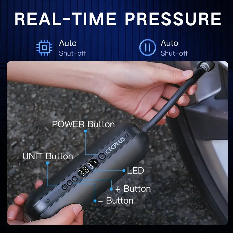 CYCPLUS A2 Wireless Air Compressor – Portable Smart Bicycle & Car Tire Pump, 150psi High Pressure for MTB, Bike, Ball