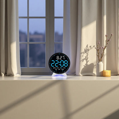 LED Digital Alarm Clock with Adjustable Brightness — Week, Date & Seconds Display, 2 Alarms, 12/24H Table Clock with Ambient Light