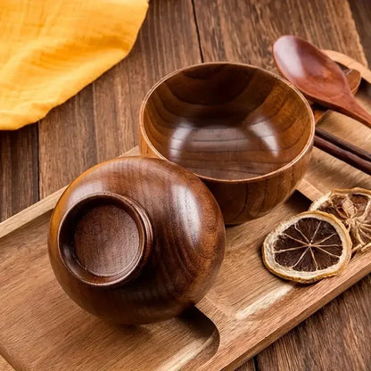Natural Wooden Kitchen Bowls Set – Large Soup, Salad & Food Containers with Wooden Utensils for Children