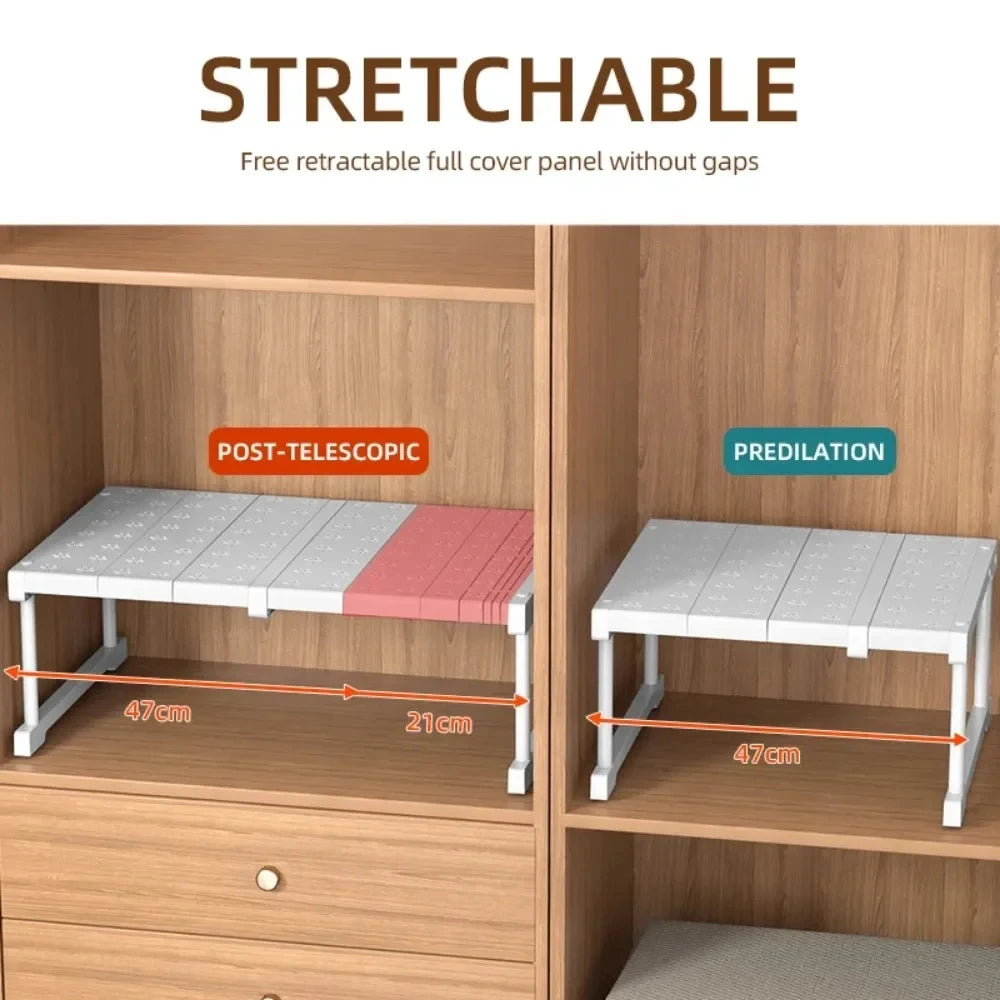 Closet Shelf Wardrobe Organizer – Stackable Telescopic Adjustable Divider, Punch-Free Clothes Storage Rack