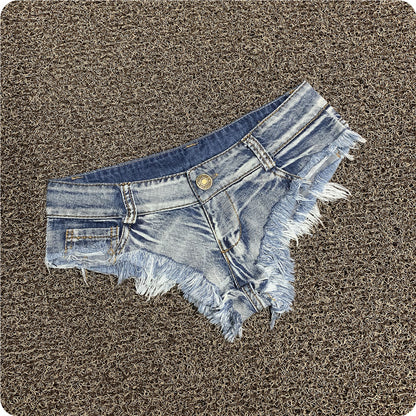 Sexy Women's Low-Rise Stretch Denim Shorts — Mini Hot Pants for Beach, Party & Clubwear