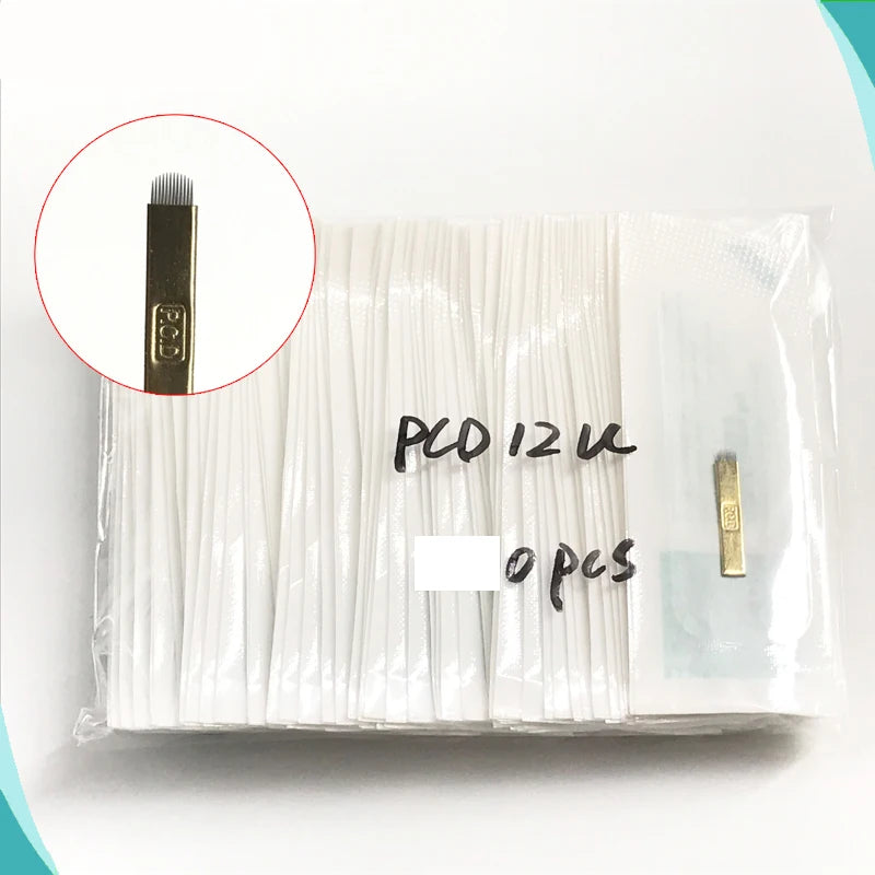 50pcs Permanent Makeup Eyebrow U-Pin PCD Blades — 12/14/19 Microblading Needles for 3D Embroidery Manual Pen