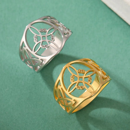 LIKGREAT Witch Knot Ring – Hollow Stainless Steel Celtic Amulet, Protection Jewelry for Men & Women, Couple Gifts