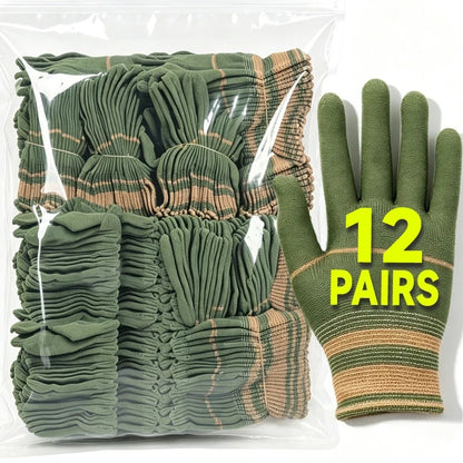 Nylon Work Gloves - 12-Pair Non-Slip Protective Gloves for Construction, Warehouse & Industrial Work