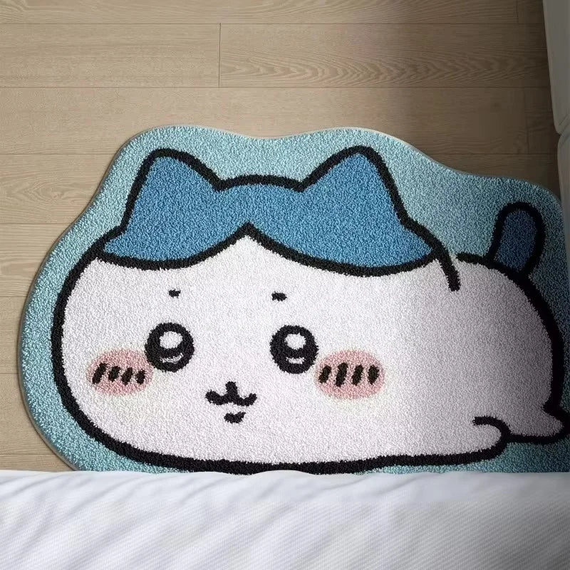 Chiikawa Cartoon Plush Rug - Hachiware Usagi Non Slip Floor Mat for Bathroom, Living Room, Car Cushion & Cute Decor Gift