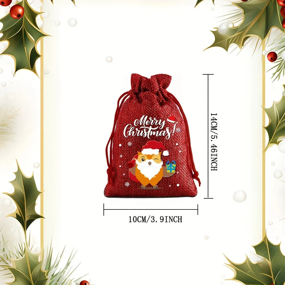12PCS Christmas Drawstring Gift Bags – Linen Fabric Bags for Advent Calendar, Cookies & Candy Pouches