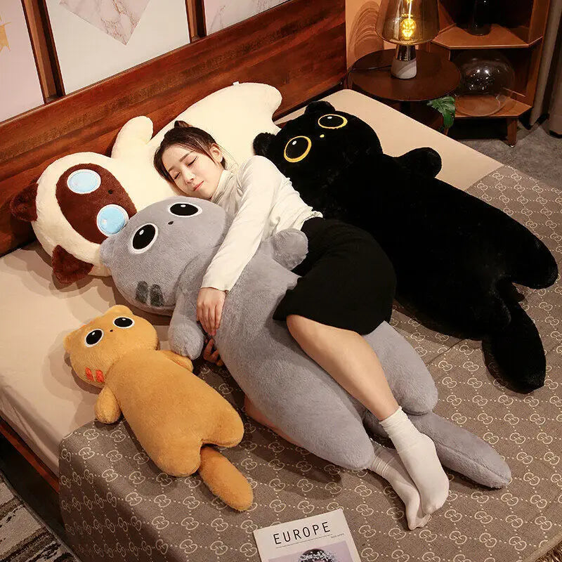 Kawaii Siamese Cat Plush Toy – Long Oblong Orange & Black Kitten Nap Pillow for Kids, Bed Decor & Hug Cushion