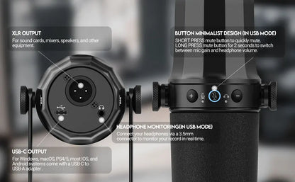 FDUCE SL40X/SL40 Dynamic Microphone — Metal Headset with Sound Insulation, Ideal for Podcasts, Live Broadcast & Gaming