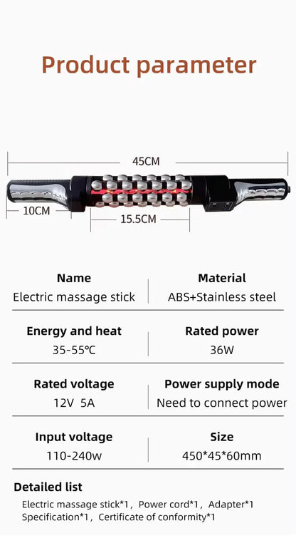 Red Light Heated Massage Device – 360 Rotating Muscle Relaxation Roller for Full Body & Anti-Cellulite Treatment