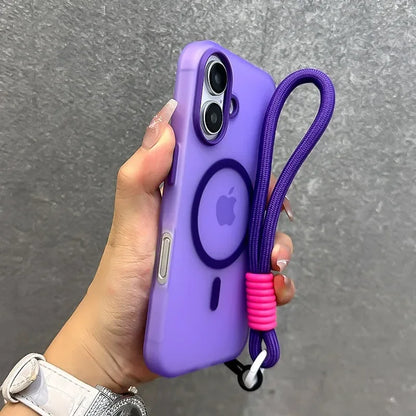 MagSafe Candy Color Lanyard Case - Matte Soft Cover with Hand Wrist Strap for iPhone 16 15 14 13 12 11 Pro Max Plus 16e