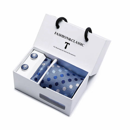 Black Paisley Tie Set - Men's Necktie, Pocket Square & Cufflinks Gift Box for Weddings & Formal Wear